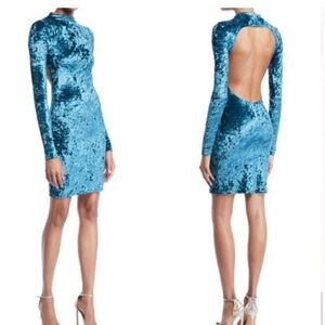 Caroline Constas Teal Velvet Backless Dress